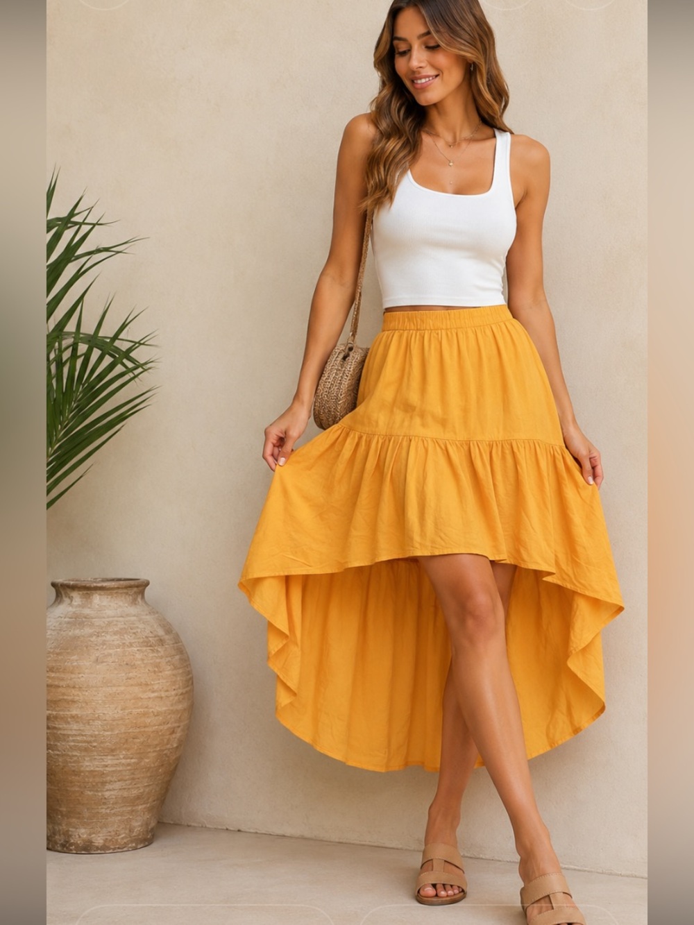 🔥 NWT The Drop bright orange high low 100% viscose skirt size S.